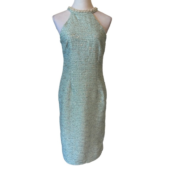 Aqua Blue Sequin Metallic Tweed Dress Small - Picture 8 of 11